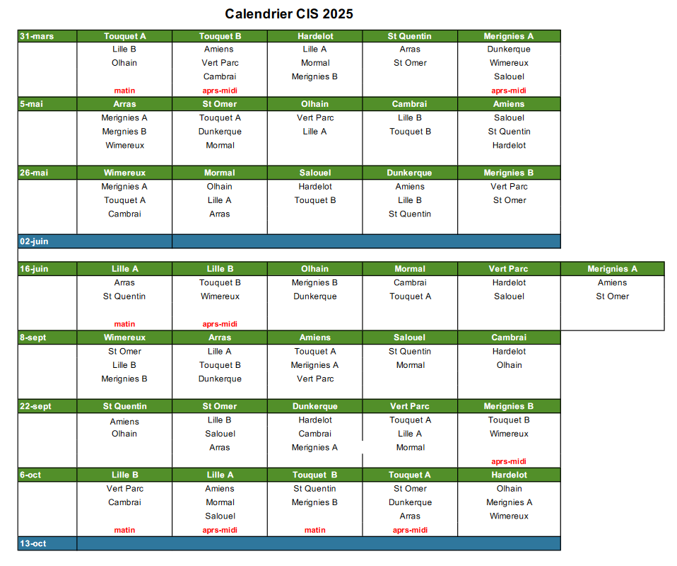 Calendrier cis 2025